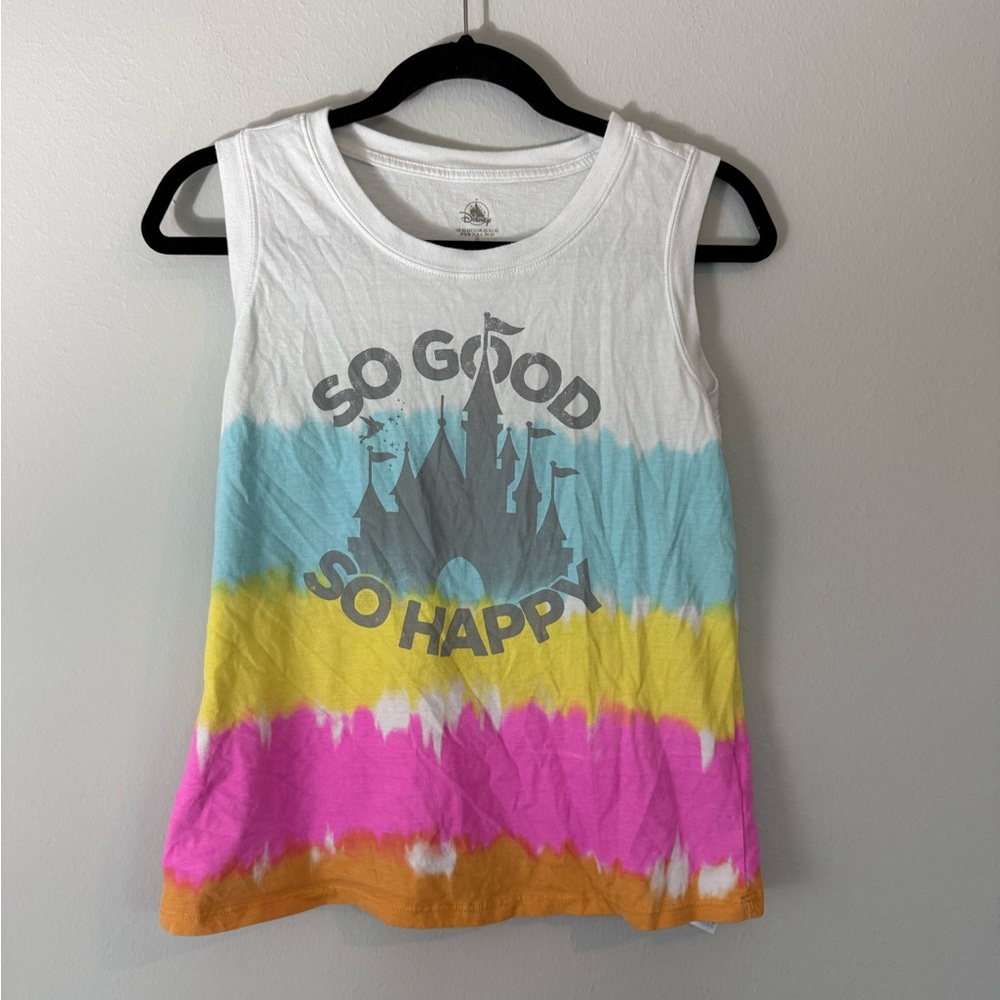 Disney Park Multi-color Tie Dyed Stripe Castle Graphic Tank Medium